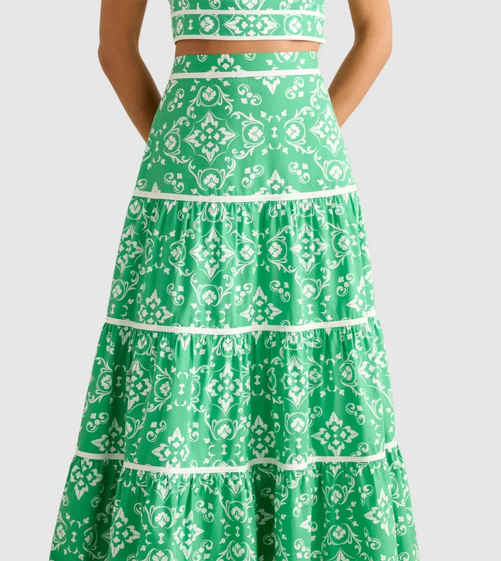 forever new  MONA Printed Binding Tiered Midi Skirt for Women | Best Price UAE